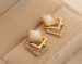 Vintage Korean Gold & Rhinestone Geometric Opal Stud Earrings