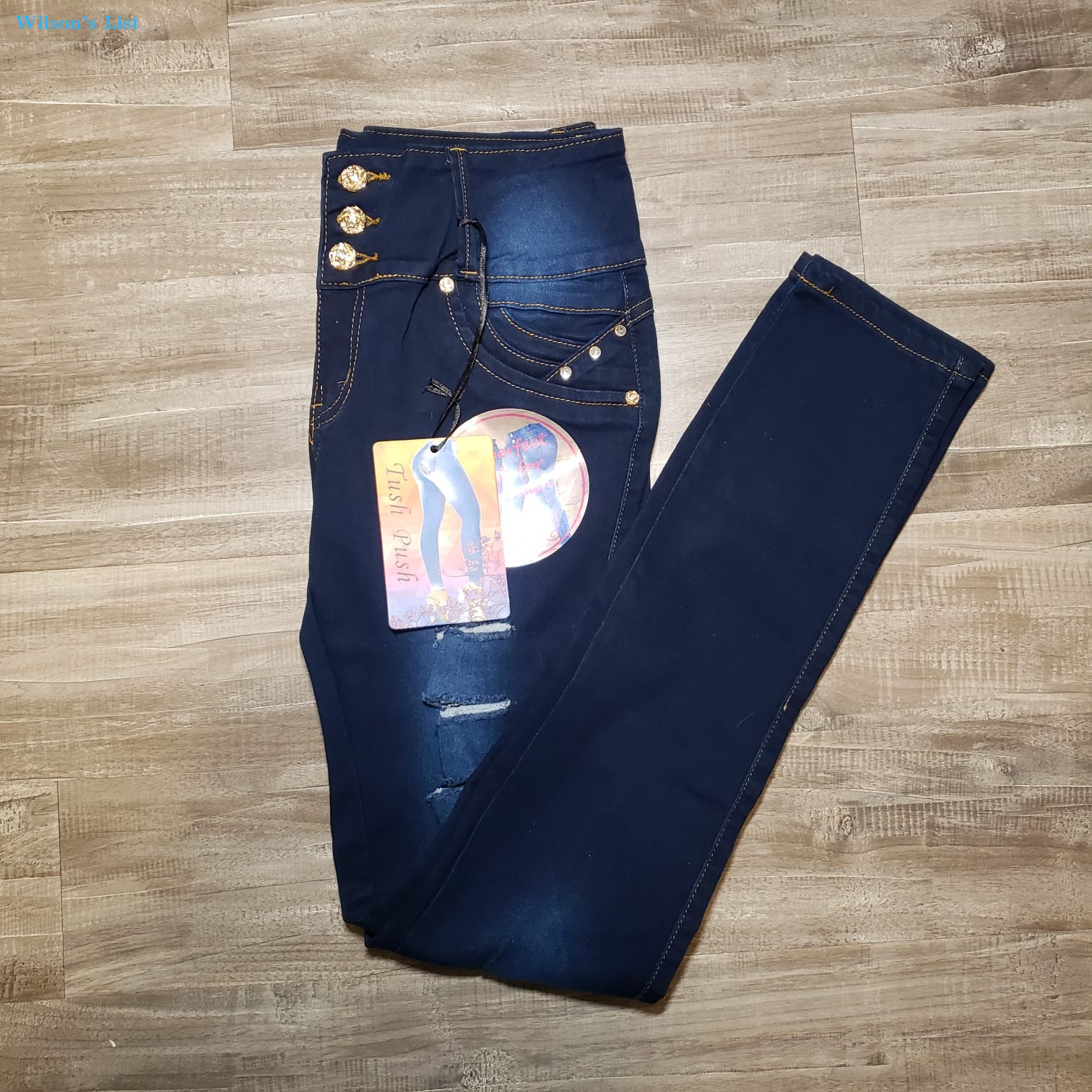 Tush push colombian 1461 med blue stretch levanta cola high waist skinny jeans 