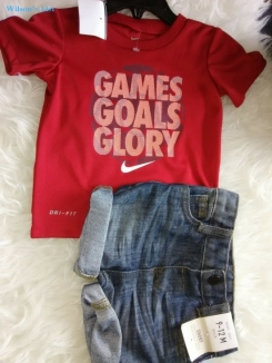 Nike- Red T-Shirt, Baby Boy- Jeans Shorts 