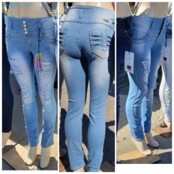 Tush Push Colombian Blue Rip Stretch High Waist Skinny Jeans