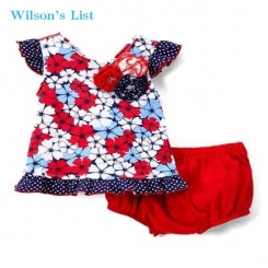 Red Floral Flutter-Sleeve Dress & Red Diaper Cover - Newborn & Infant