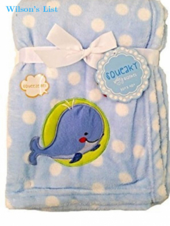 Super Soft Reversible Squeaky Baby Blanket (blue whale)
