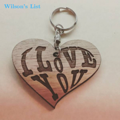laser engraved heart shaped Wooden Key Ring