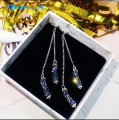 Two Strand Blue and Silver Sparkly Earrings