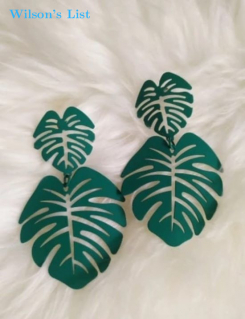 Green Big Leaf Earrings