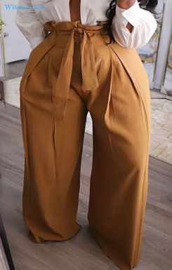 Dark Yellow Fashion Casual Solid Plus Size Pants