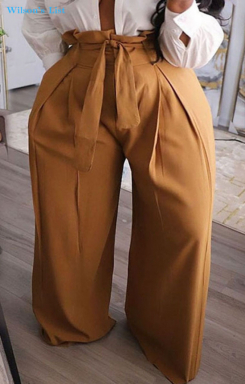 Dark Yellow Fashion Casual Solid Plus Size Pants