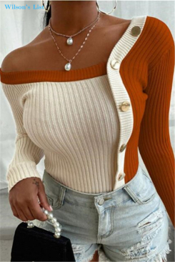 Fashion Casual Oblique Collar Long Sleeve Regular Sleeve Regular Patchwork Solid Tops