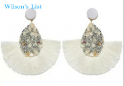 New Fashion Bohemian White Tassel Earrings with Coloured Crystals and Rhinestones 