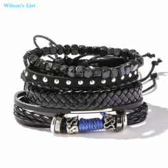 Black Leather and Bead Beau Ties