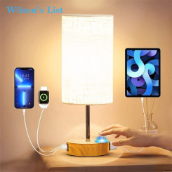 ouch Control Table Lamp with USB A+C Charging Ports & AC Outlet 3-Way Dimmable Bedside Lamps 